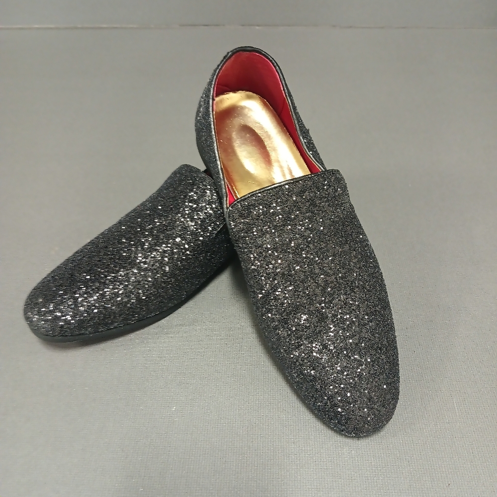 Men's Black Glitter Loafers/Slippers Red Sole,  Size EU 42 / US 8.5-9